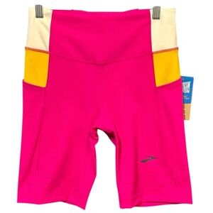 Brooks Women's Method 8" Short Tights S Pink/Multi DriLayer 4-Way Stretch NWT